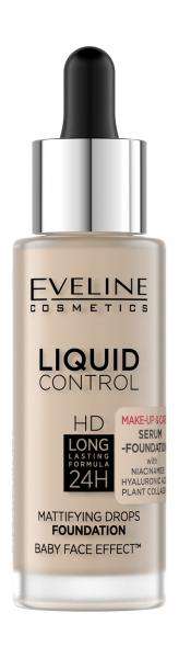 Eveline Liquid Control HD Mattifying Drops Foundation Жидкая тональная основа для лица с ниацинамидом | 010 Light Beige